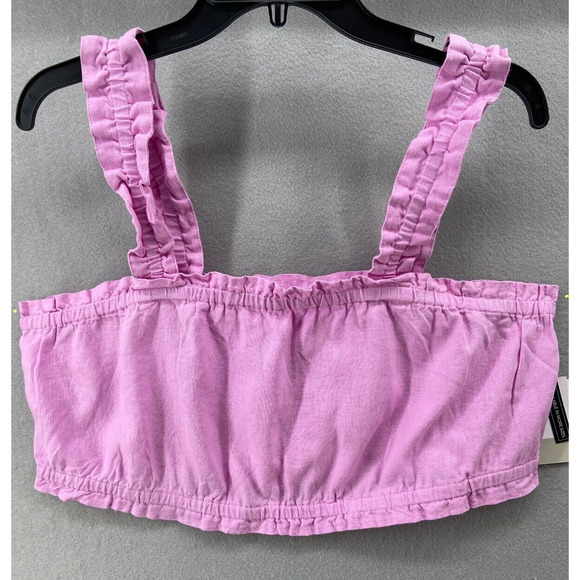 NWT BP Tank Top Womens 1X Halter Pink Sleeveless Crop Barbie Core Ruffle Pleated - Picture 1 of 9